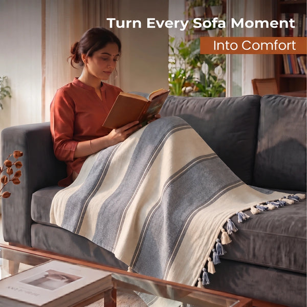 Elaris Grey Broad Stripe Weave Throw