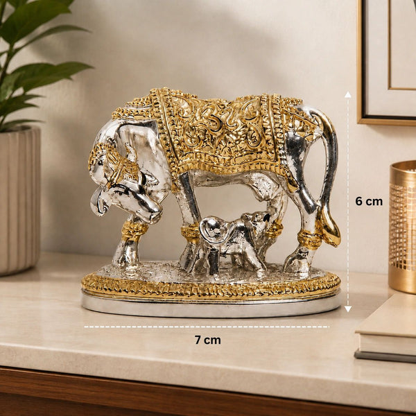 Elaris Kamdhenu Cow Idol – Small, Gold & Silver Plated