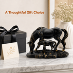 Elaris Mare & Foal Showpiece - Sleek Black Modern Finish
