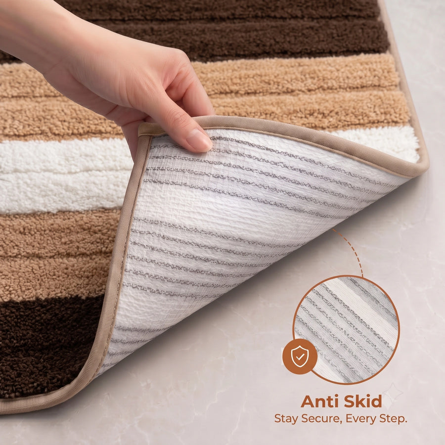 Modern Earth-Tone Striped Anti Slip Bath Mat, 50 x 80 cm