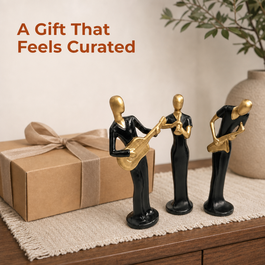 Elaris Musician Figurine Set - Black & Gold, Set of 3