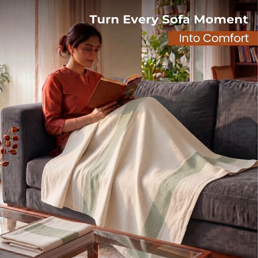 Elaris Sage & White Stripe Throw