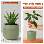 Elaris Ribbed Ceramic Planter Set - Serene Green, Set of 3