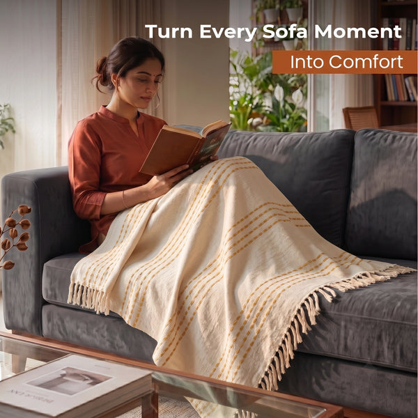 Elaris Ivory Beige Stripe Throw