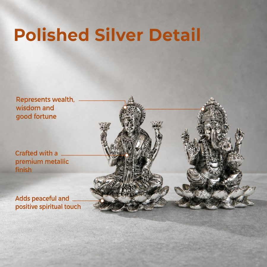 Elaris Lakshmi Ganesha Idol on Lotus – Silver Plated
