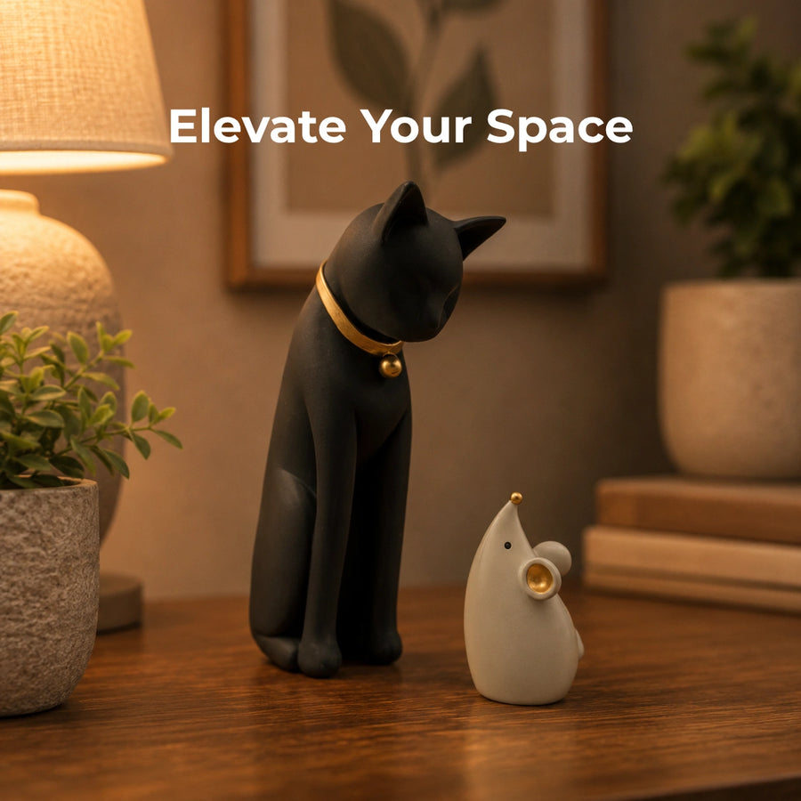 Elaris Cat & Mouse Figurine Set - Black & White Duo