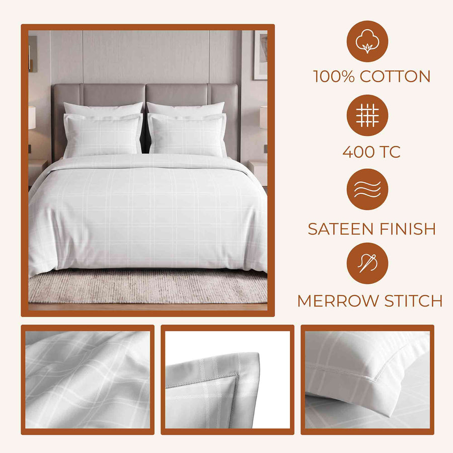 Windowpane Check King Fitted 100% Cotton Bedsheet Set
