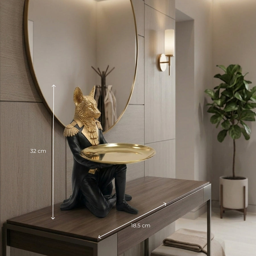 Elaris DecorativeButtler Figurine with  Tray - Black & Gold Showpiece