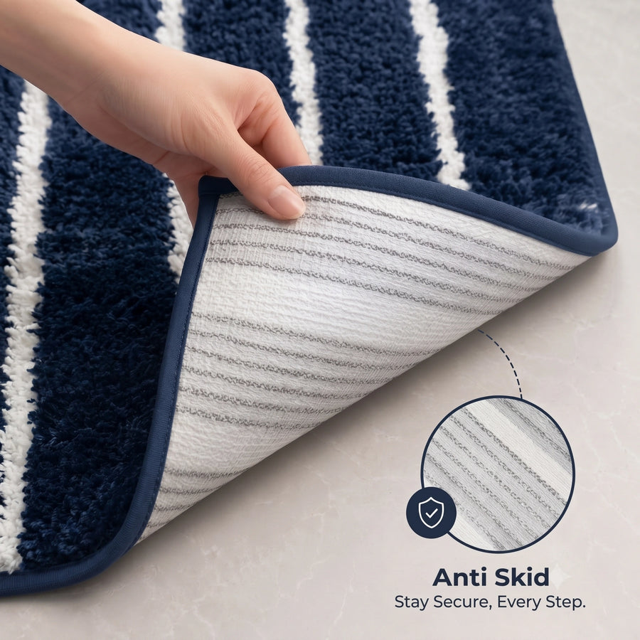 Navy Blue & White Striped Anti Slip Bath Mat, 50 x 80 cm