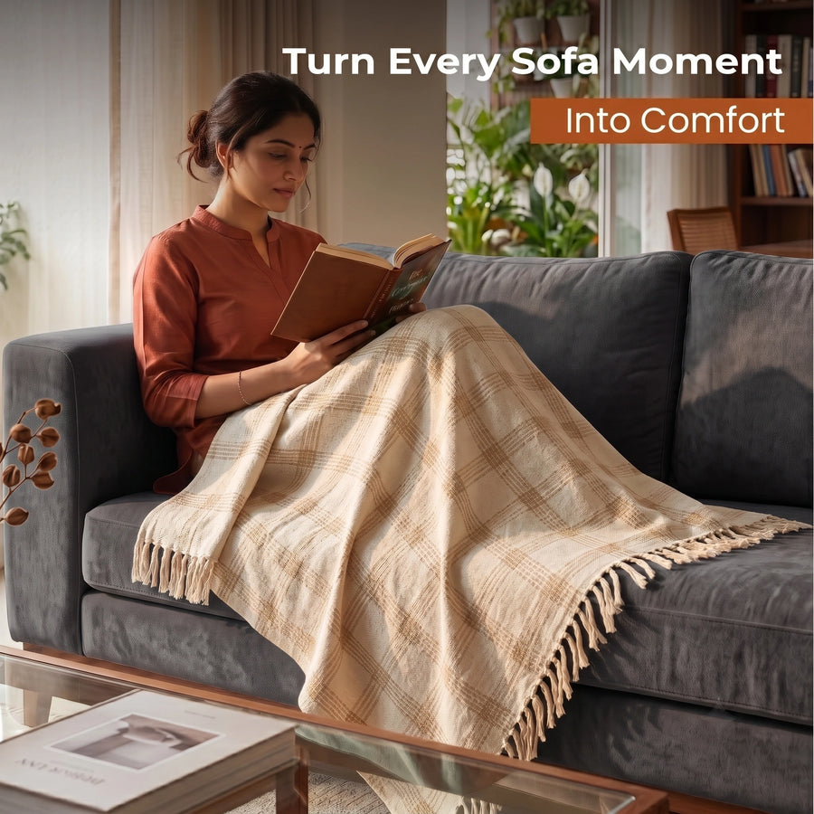 Elaris Ivory Beige Check Throw