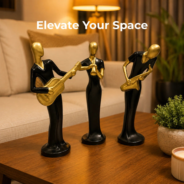 Elaris Musician Figurine Set - Black & Gold, Set of 3