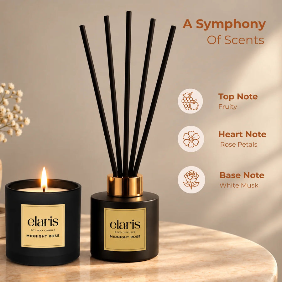 Elaris Midnight Rose Candle & Reed Diffuser Gift Set