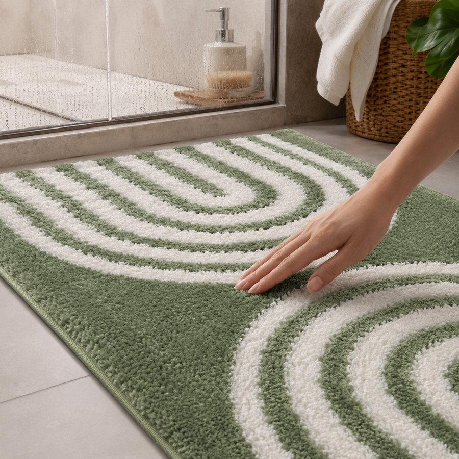 High Low Round Stripes Soft & Fluffy Mat use as Door Mat/Office/Floor/Bathroom etc. (50x80 cm) Anti-Slip (Pack of 1)