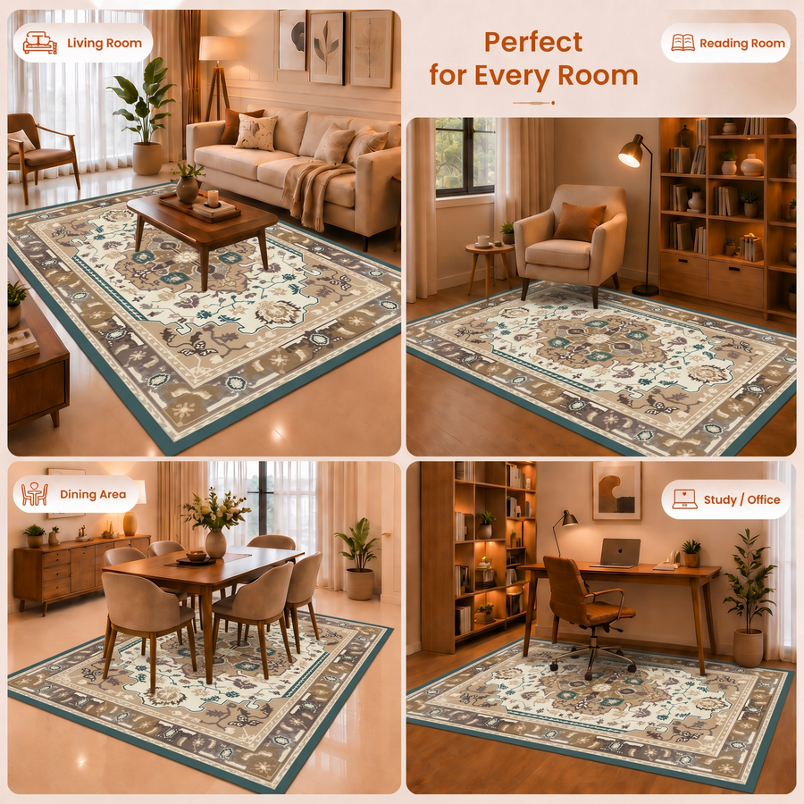Ivory Heritage Anti-skid Washable Carpet & 2 Runner Set