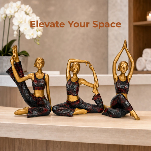 Elaris Yoga Lady Sculpture Set - Black & Gold, Set of 3