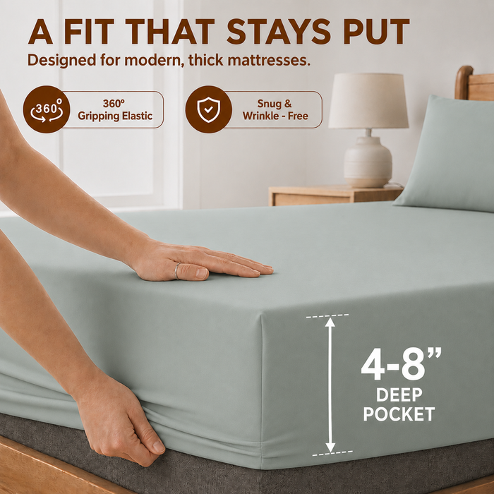 Elaris Solid Sage Green Queen Fitted 100% Cotton Bedsheet Set