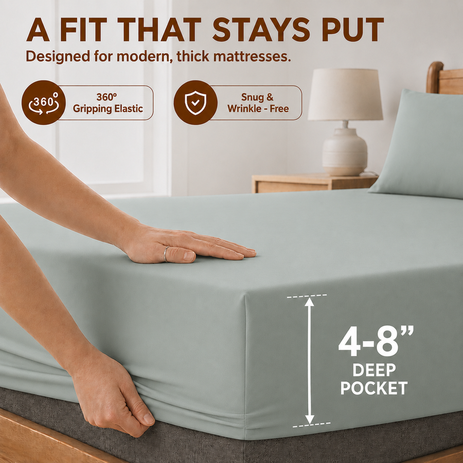 Elaris Solid Sage Green Queen Fitted 100% Cotton Bedsheet Set