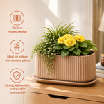 Elaris Ribbed Rectangular Planter with Drainage Tray - Peach