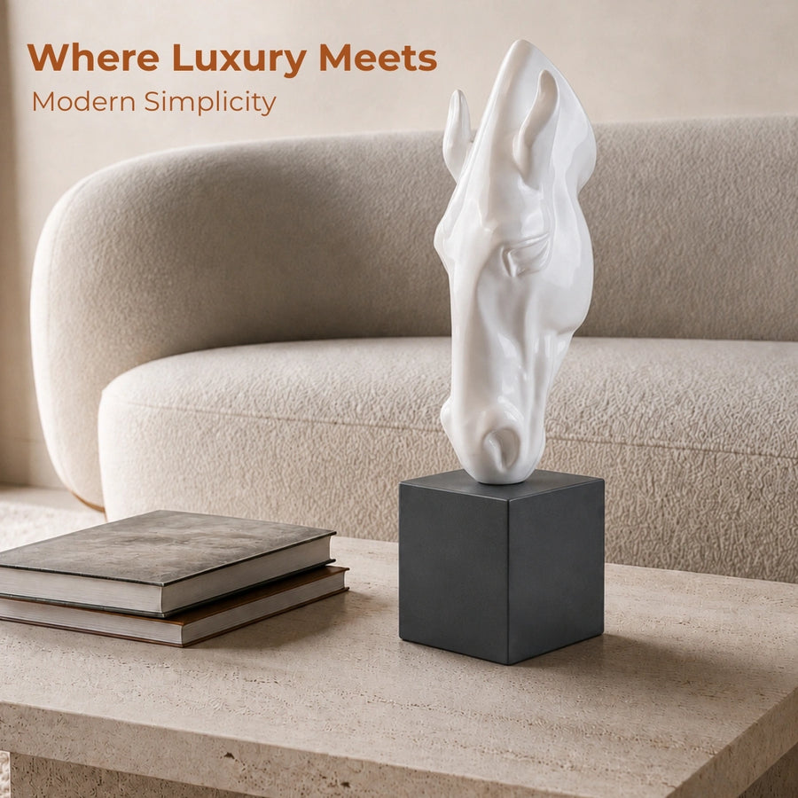 Elaris Horse Head Sculpture - White & Black Two-Tone Finish