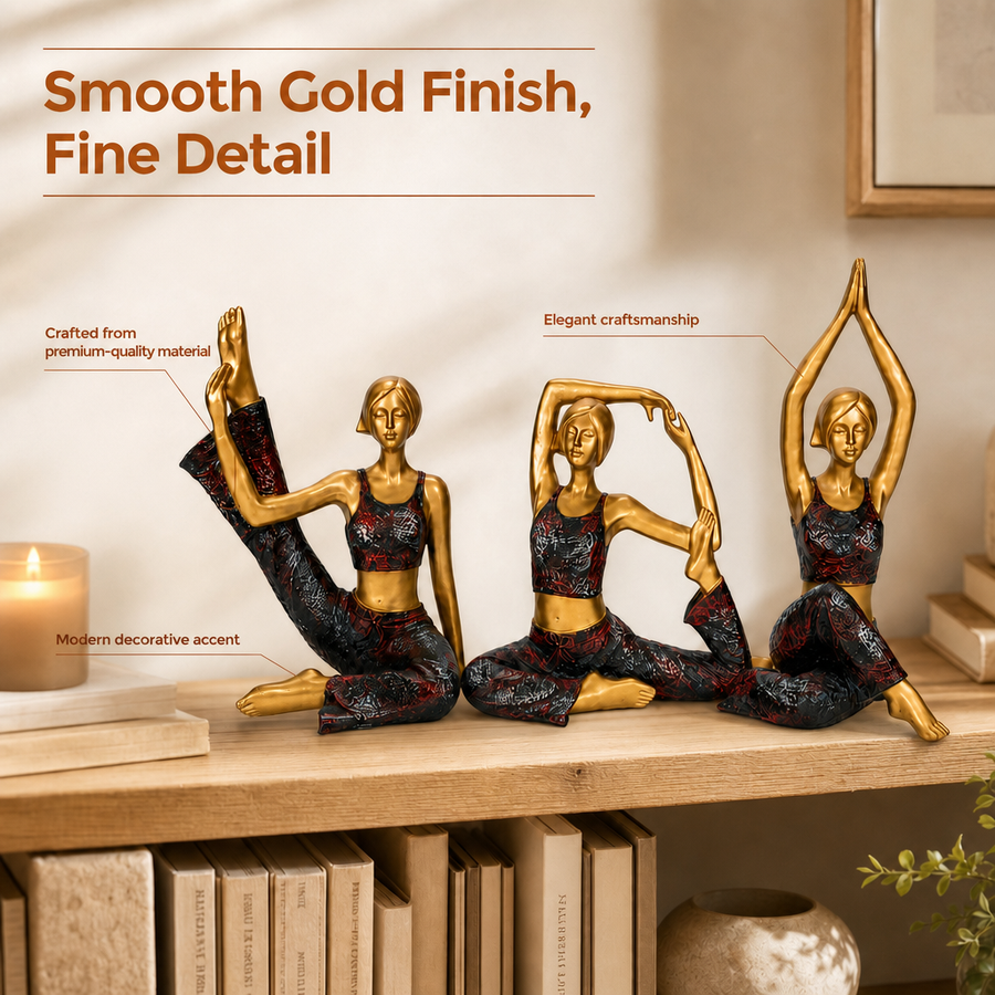 Elaris Yoga Lady Sculpture Set - Black & Gold, Set of 3