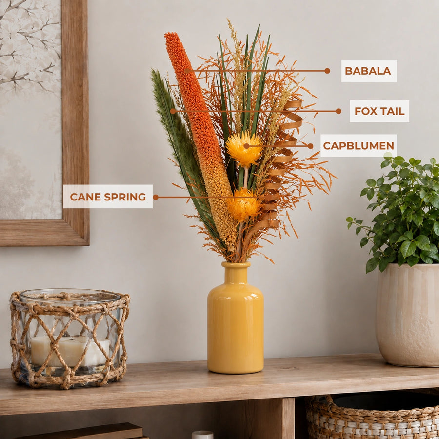 Elaris  Ochre Dried Blooms With Vase
