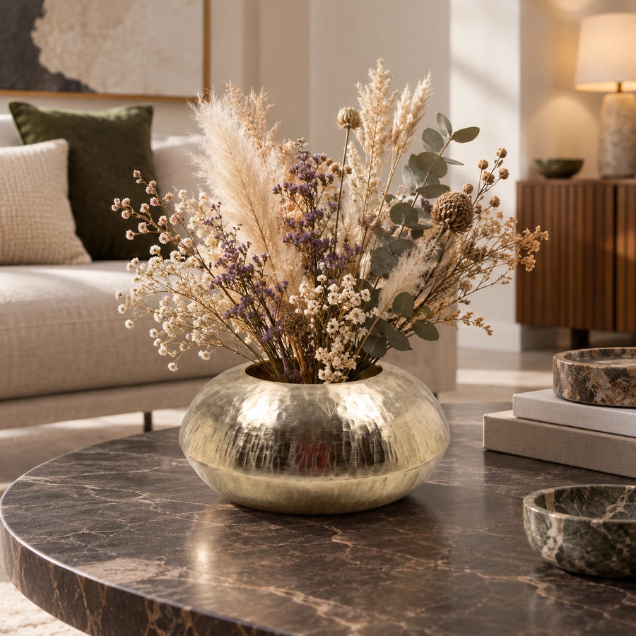 Elaris Round Hammered Gold Vase – Aluminium