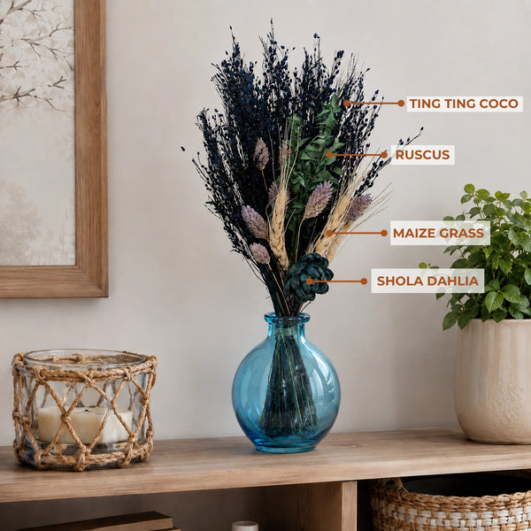 Elaris Coastal Lagoon Dried Blooms With Vase