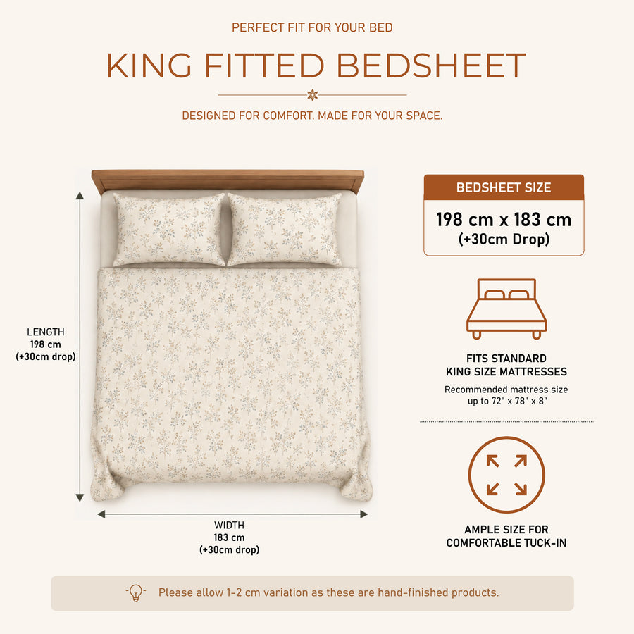Pin Dot Stripe King Fitted 100% Cotton Bedsheet Set