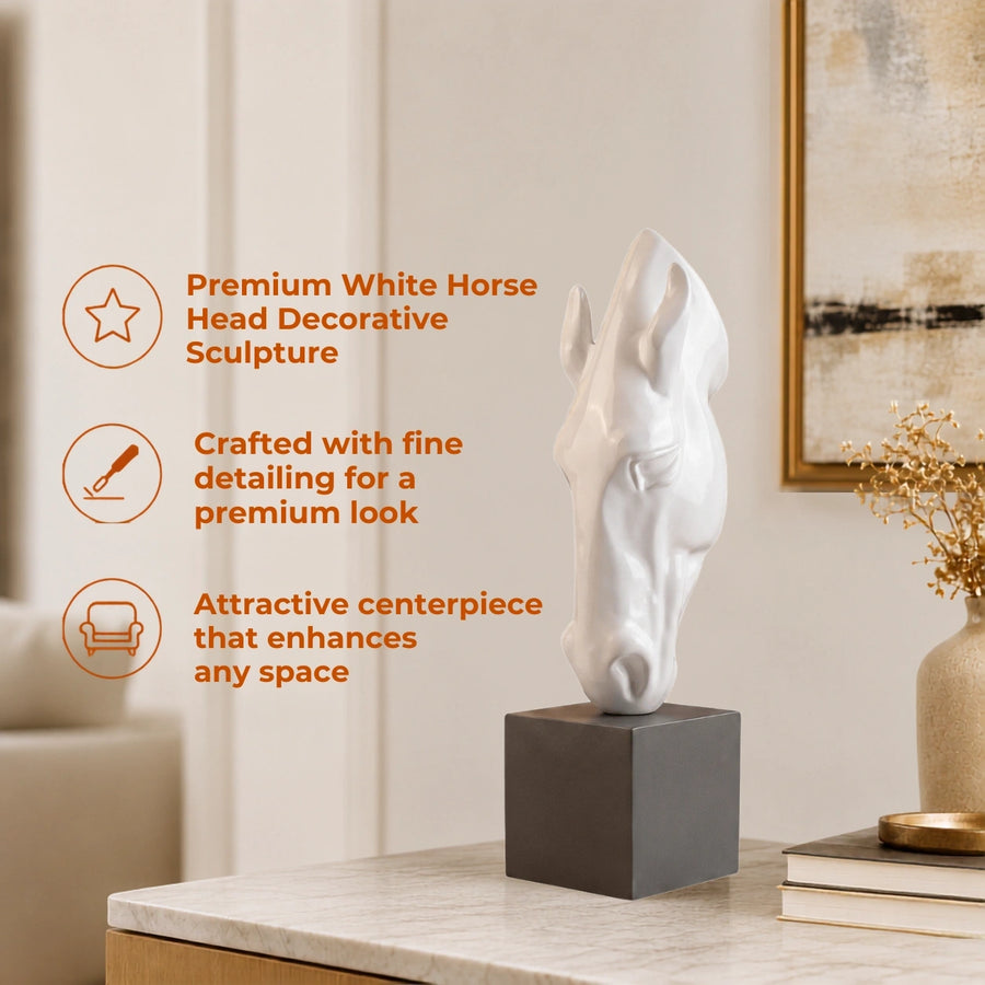 Elaris Horse Head Sculpture - White & Black Two-Tone Finish