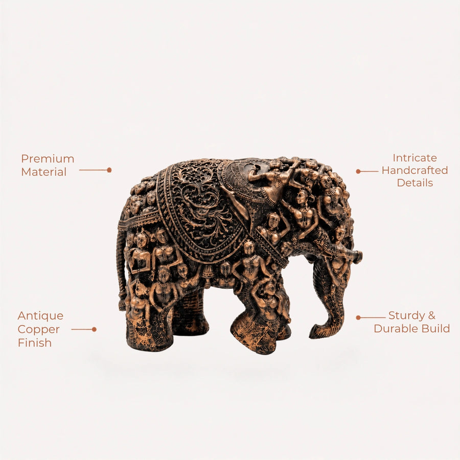 Elaris Tribal Art Elephant Showpiece - Heritage Bronze Finish