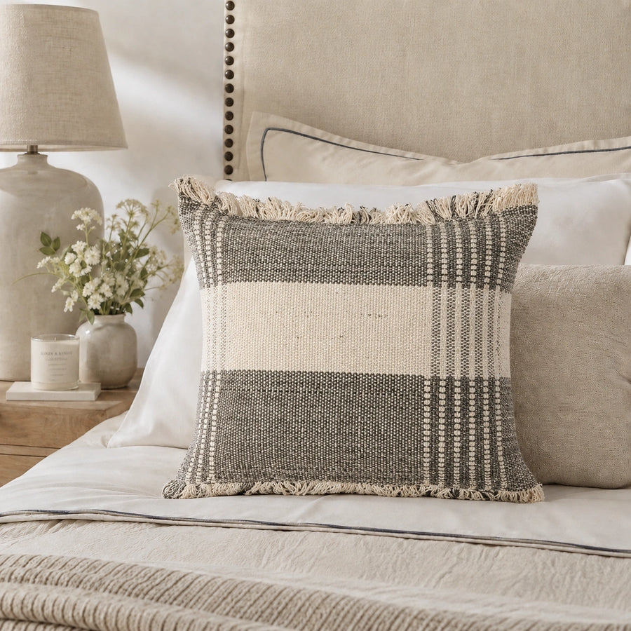Elaris Grey Texture Cushion Cover With Frills