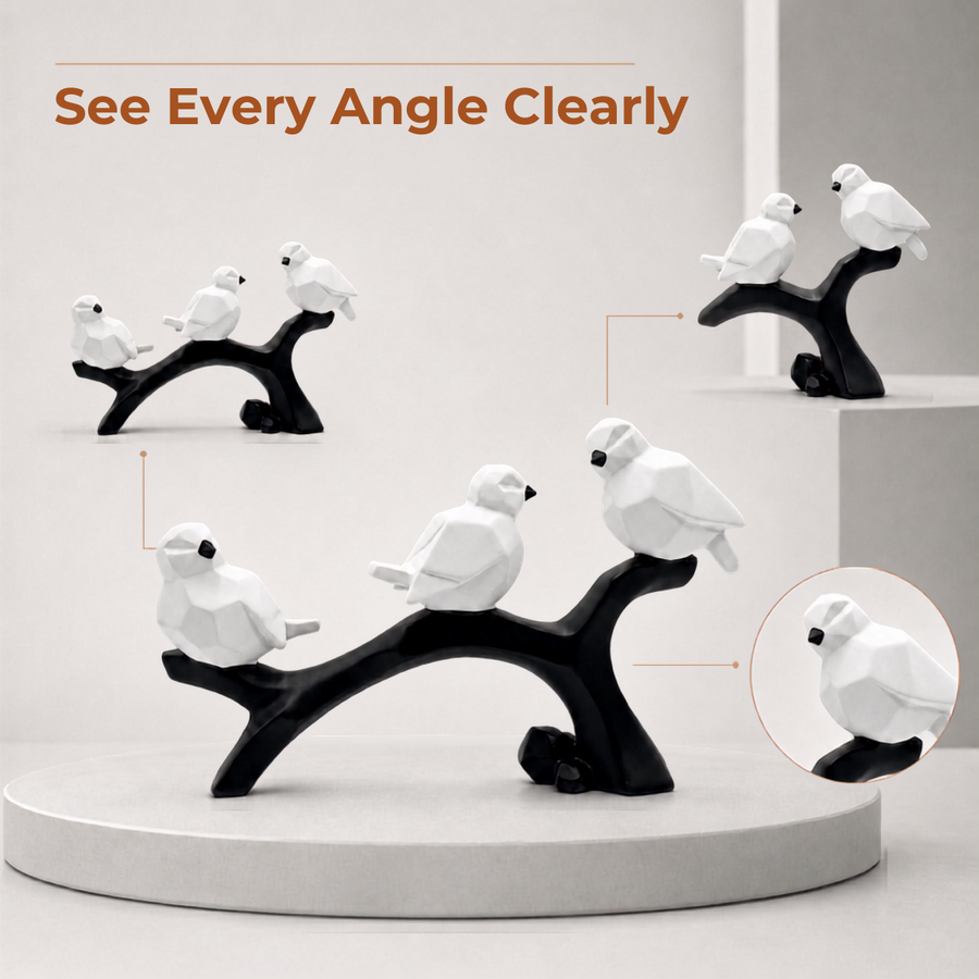 Elaris Birds Trio Showpiece - Black & White Branch Sculpture