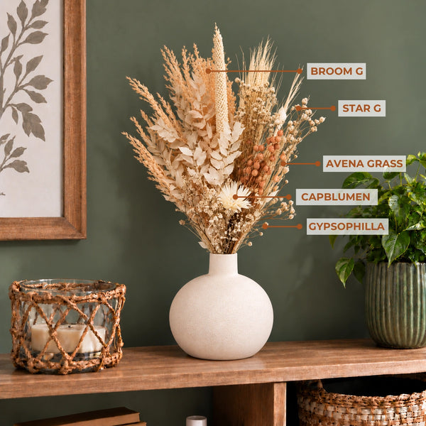 Elaris White Birch Dried Blooms With Vase
