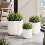 Elaris Ribbed Ceramic Planter Set - Graceful White, Set of 3