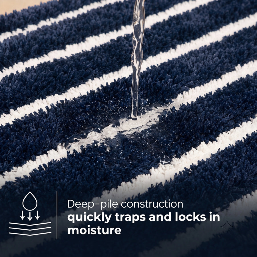 Navy Blue & White Striped Anti Slip Bath Mat, 40 x 60 cm