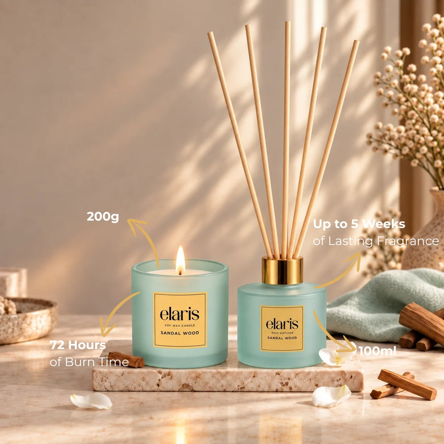 Elaris Sandalwood Candle & Reed Diffuser Gift Set