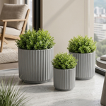 Elaris Ribbed Ceramic Planter Set - Timeless Grey, Set of 3