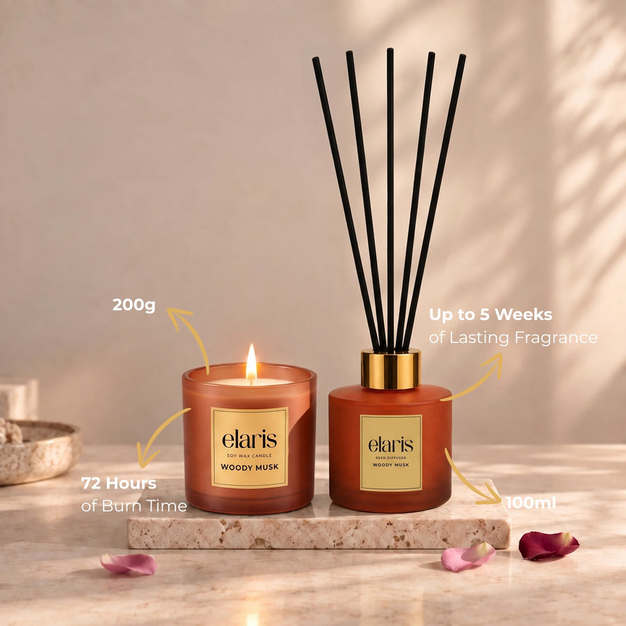 Elaris Woody Musk Candle & Reed Diffuser Gift Set