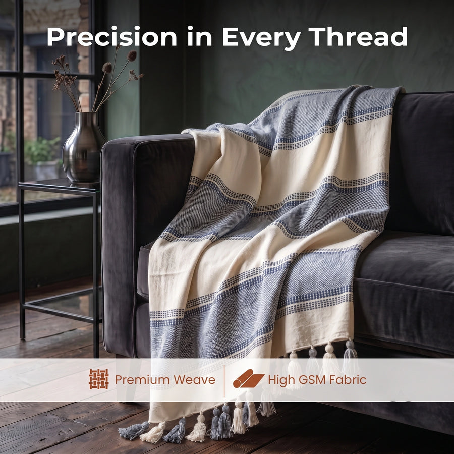 Elaris Grey Broad Stripe Weave Throw