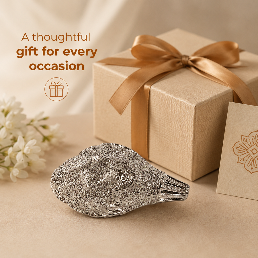 Elaris Shankh – Small Size, Silver Plated Showpiece