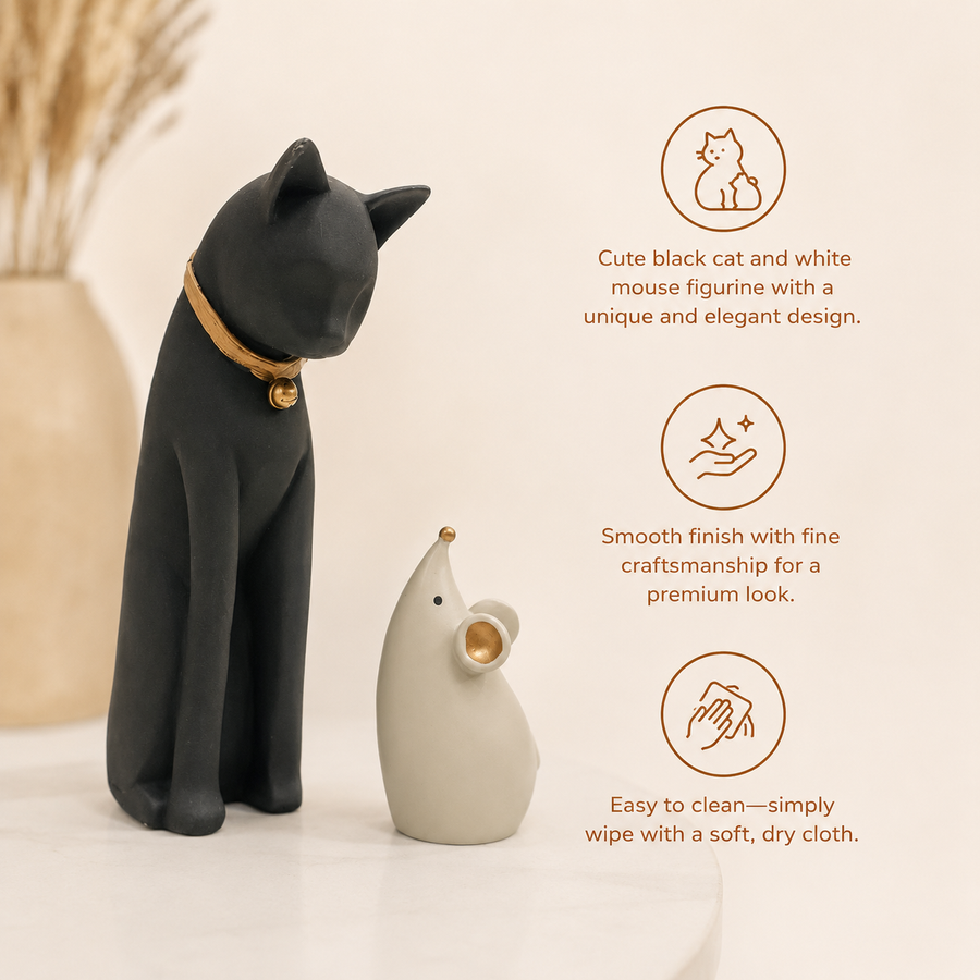 Elaris Cat & Mouse Figurine Set - Black & White Duo