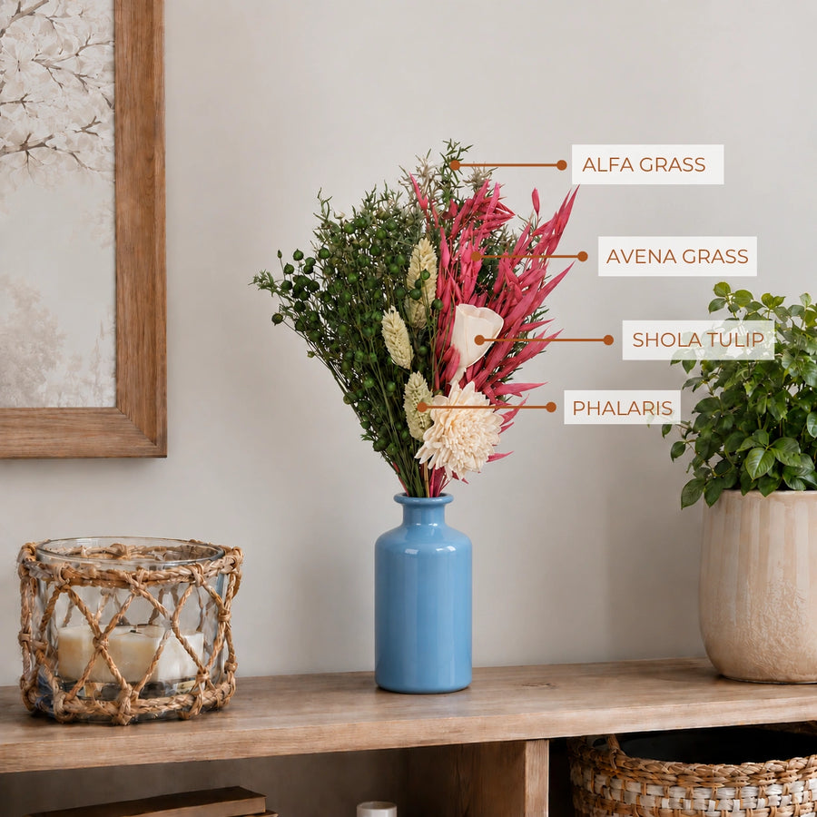 Elaris Blue Marina Dried Blooms With Vase