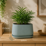 Elaris Ribbed Rectangular Planter with Drainage Tray - Green