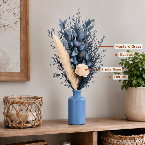 Elaris Blue Tide Dried Blooms With Vase