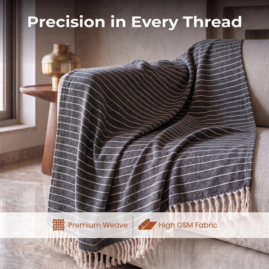 Elaris Grey Pinstripe Grid Throw