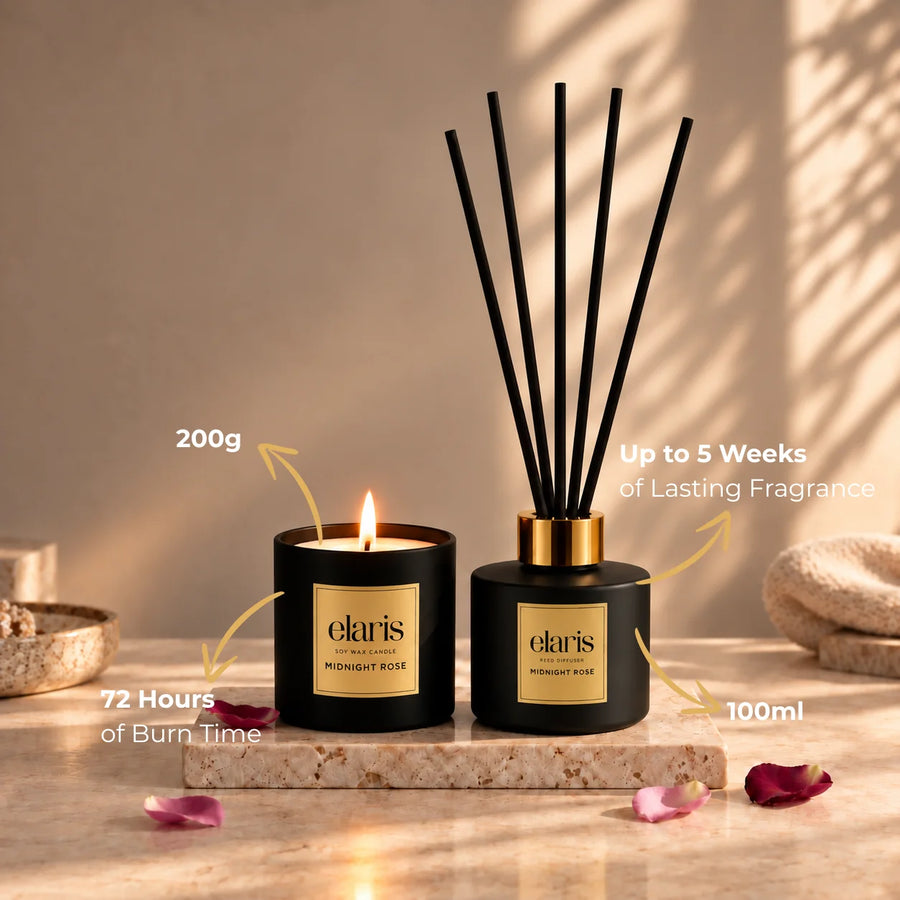 Elaris Midnight Rose Candle & Reed Diffuser Gift Set