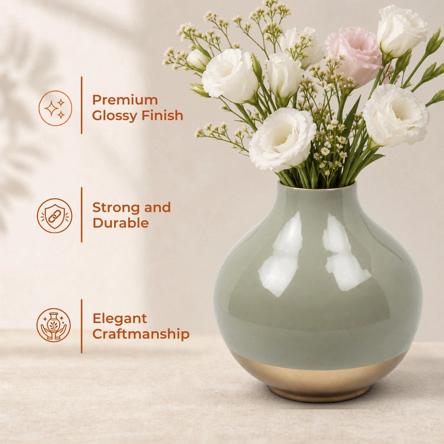 Elaris Round Mint Green  Ceramic-Finish Vase with Gold Base