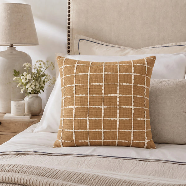 Elaris Terracotta Grid Cushion Cover