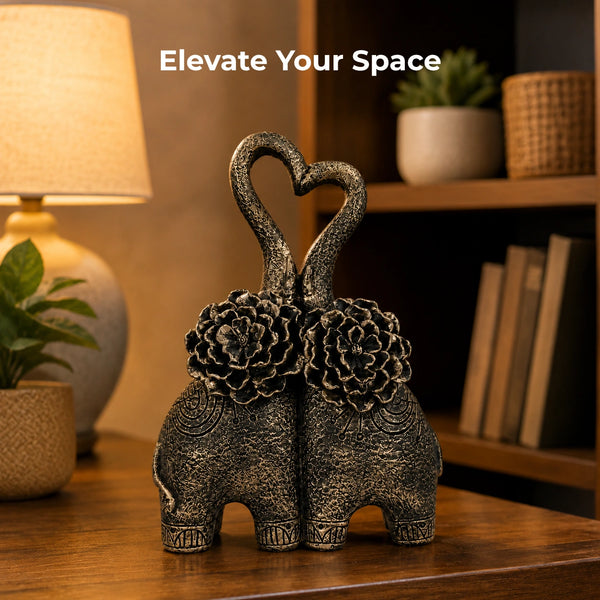 Elaris Elephant Pair Showpiece - Floral Bronze Detailing