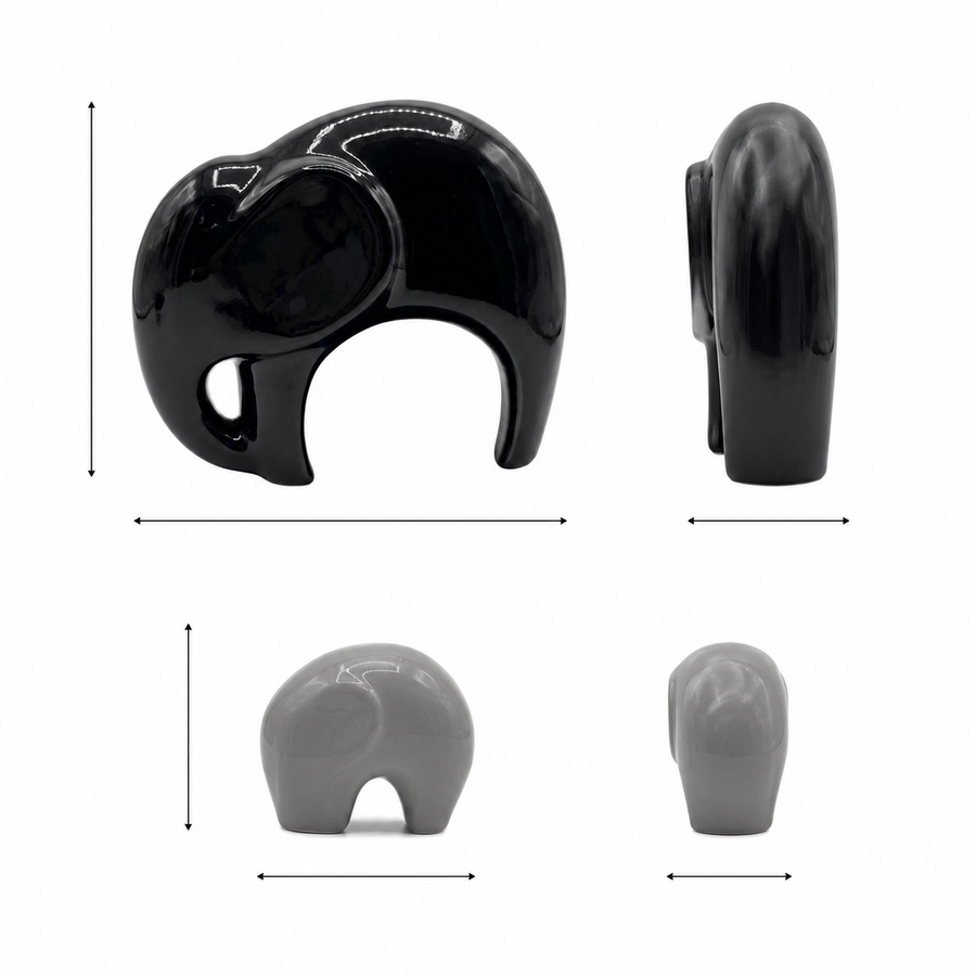 Elaris Elephant Family Showpiece - Black & Grey Ceramic Duo